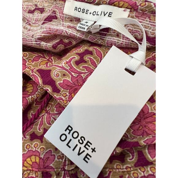 Rose + Olive ruffled pink floral sleeveless peasant top M - Picture 6 of 7